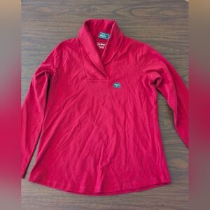 LL Bean Cozy Shirt Women Medium Red Cotton Stretch Soft Cowl Neck Wicks Moisture